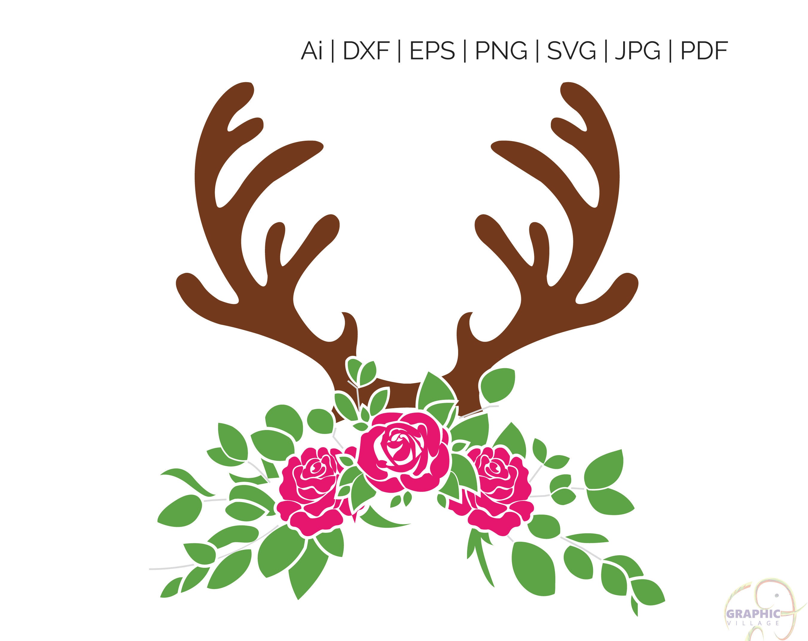 Download Floral Antler SVG EPS. Vector Clipart Digital Silhouette and | Etsy