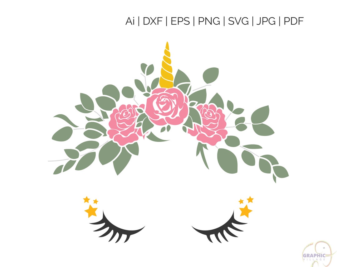 Flower Unicorn SVG EPS. Vector Clipart Digital Silhouette and Etsy
