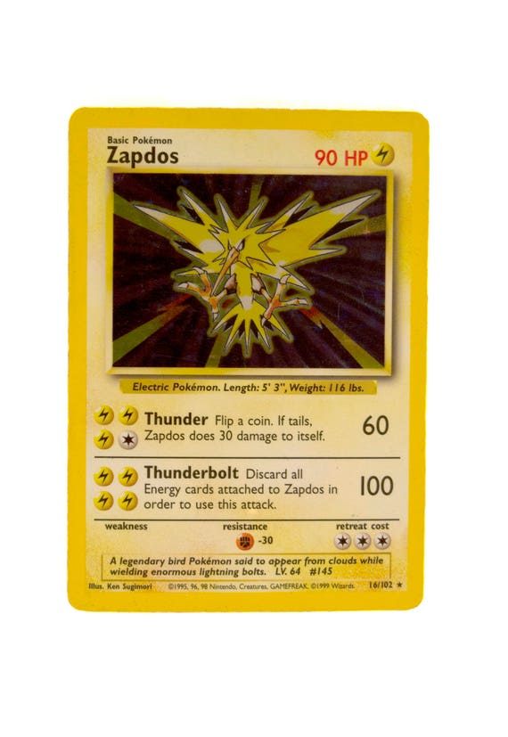 Rare Holographic Zapdos Pokemon Card 16 102 Etsy
