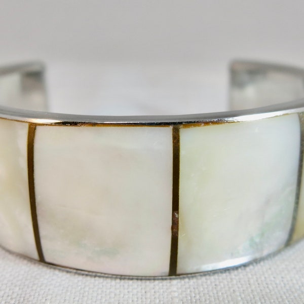 Vintage MOP Shell Inlaid Open Cuff Bracelet