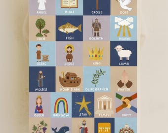 Bible Alphabet Chart Print | Christian Kids Educational Wall Art | Sunday School Learning Poster | Biblical Homeschool Decor | Bible ABC