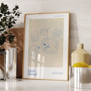 Matthieu 6:11 Donnez-nous ce jour notre pain quotidien Impression d&#39;art de cuisine biblique - Décoration murale chrétienne | Impression d&#39;art de cuisine chrétienne