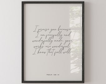 Psalm 139:14 | Christian Art Print | Scripture Art Prints | Christian Gifts | Fearfully and wonderfully made | Scripture Posters