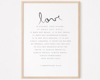 Love is Patient, Love is Kind | 1 Corinthians 13:4-8 | Minimal Christian Art Prints | Bible verse prints | Modern Christian wall art
