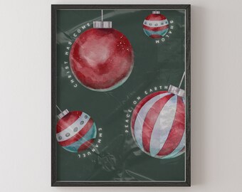 Christmas Christian Art Print: Festive Holiday Baubles
