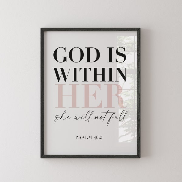 God is Within Her Wall Art Sign | Religious Wall Art | Wall Art Print | Christian Woman Sign | Religious Decor | Gift for Her