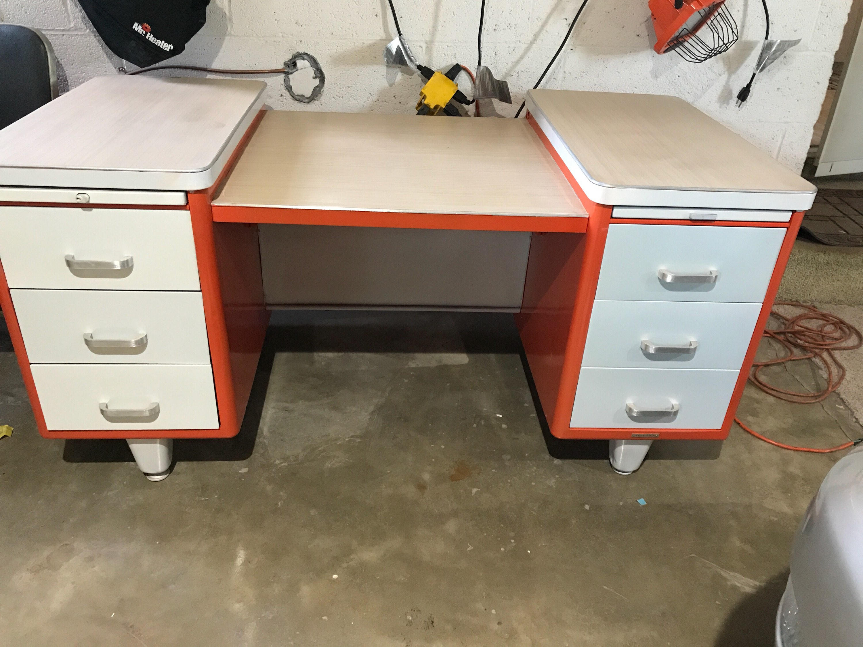 Retro Tanker Desk Professionally Refinished Electric Orange Etsy