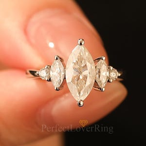 Cluster Ring/ 5x10mm Marquise Cut Moissanite Engagement Ring/ Antique Wedding Ring/ Personalized Handmade Ring/ Anniversary Gift For Women
