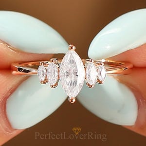 Art Deco Marquise Engagement Ring, Dainty Fashion Rings, 4x8mm Marquise Cut Cluster Moissanite Engagement Ring, Rings For Women, Gift Rings