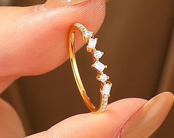 Baguette Diamond Wedding Ring, Lab grown diamond promise bridal ring, matching band women solid 14k yellow gold , Valentine's gift for her