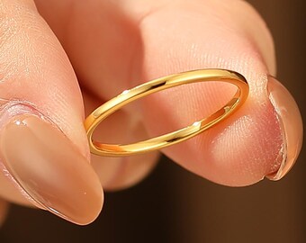 Solid 14k yellow gold wedding band, Minimalist Plain Solid Gold stacking wedding ring, Promise bridal gift for women