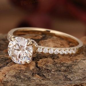 Round Brilliant Cut Lab Grown Diamond Ring/ D/VVS IGI Certified Diamond Ring/ Diamond Engagement Ring/ Hidden Halo Ring/ 14K Solid Gold Ring