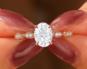 Vintage 1.5ct Oval Cut Moissanite Engagement Ring, Moissanite Bridal Promise Ring, 4 Prongs, Handcrafted Womens Bridal Ring