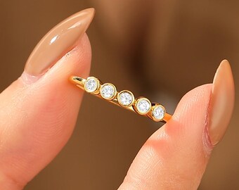 Bezel Wedding Ring 14K Gold Diamond Bezel Set Ring Gold Diamond Engagement Ring Round Diamond Gold Ring Bridal Gift Women Gold Jewelry