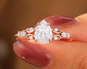 Vintage Pear Cut Diamond Engagement Ring, Lab Grown Diamond Wedding Ring, IGI certified, Diamond Promise Bridal Ring, Gift for Lover