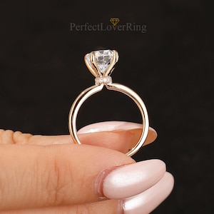 Delicate 2CT Oval Cut Moissanite Engagement Ring/ Hidden Halo Wedding Ring/ 4 Prongs Solid Gold Ring/ Anniversary Gift Ring/ Promise  Ring