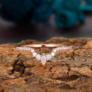 Curve Band/ 0.30CTW Moissanite Wedding Band/ Stackable Matching Ring/ Half Eternity Moissanite Ring/ Handmade Jewelry/ 14K Rose Gold Ring