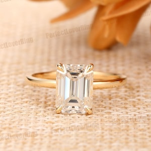 Handmade Custom Ring/ 6.0x8.0mm Emerald Cut Moissanite Engagement Ring/ 4 Prongs Wedding Promise Ring/ 14K Solid Gold Ring/ Stacking Rings