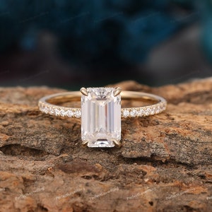 2.5CT Emerald Cut Moissanite Ring/ Engagement Anniversary Ring/ Hidden Halo Wedding Ring/ Solid Gold Ring/ Proposal Ring/ Ring For Woman