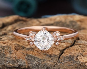 Handmade Ring/ 6mm Cushion Moissanite Ring/ Engagement Anniversary Ring/ Gift For Women/ Promise Ring/ 14K Rose Gold Ring/ Unique Ring