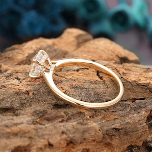 Round Brilliant Cut FG/VS1 Lab Diamond Ring/ Hidden Halo Diamond Engagement Wedding Ring/ Diamond Ring for Her/ Cathedral Yellow Gold Ring