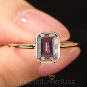 Bezel Set Alexandrite Ring/ Emerald Cut Alexandrite Engagement Ring/ June Birthstone/ Wedding Handcrafted Gemstone Ring/ Solid Gold Ring