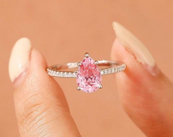 指輪・リング Pink sapphire Pink Sapphire Ring/ 6.0x9.0mm Pear Cut Pink Sapphire Engagement