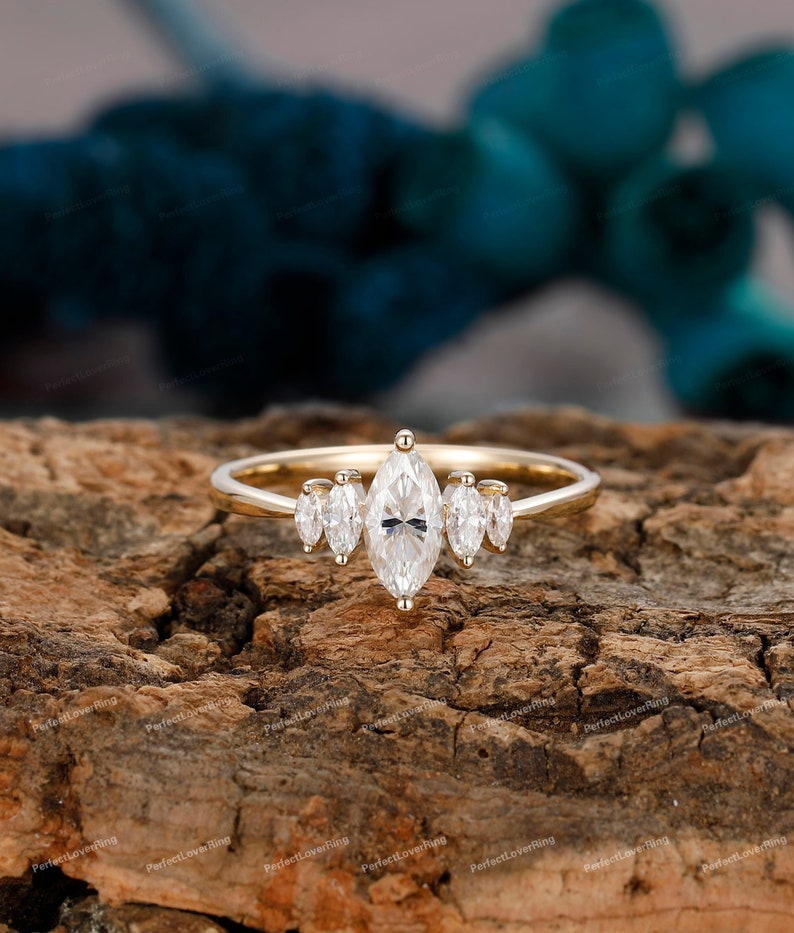 Art Deco Marquise Engagement Ring/ Dainty Fashion Rings/ 4x8mm Etsy