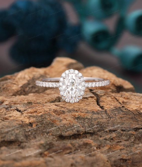 Oval Cut Lab Grown Diamond Engagement Wedding Ring Halo Diamond Wedding Stack Ring FG VS1 Lab Grown Diamond Ring Anniversary Gift Etsy Canada