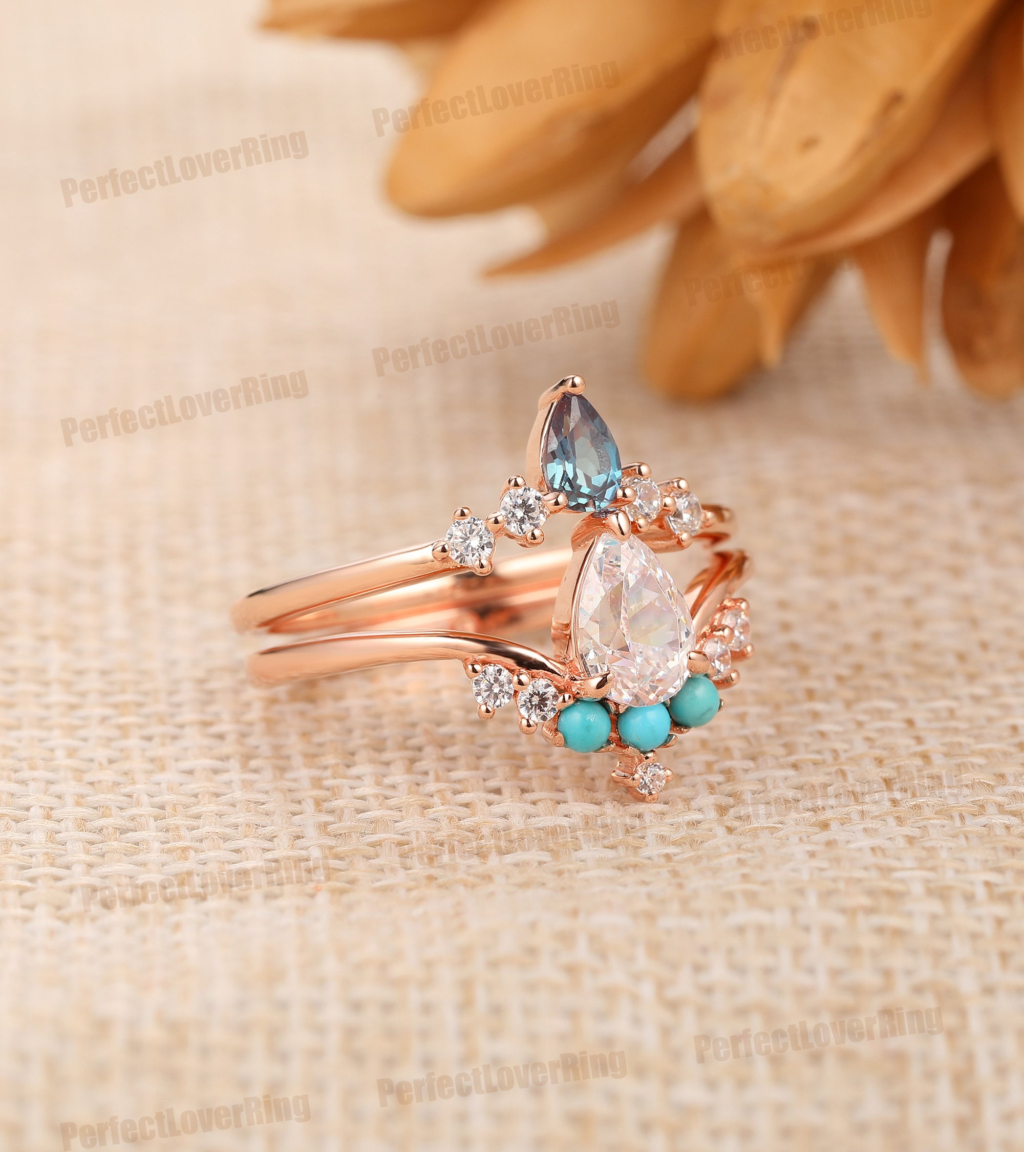 Moissanite Bridal Sets/ 5x7mm Pear Cut Moissanite Ring/ Unique Etsy