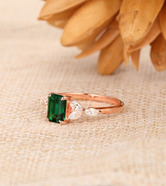 Men's Ring with Green Emerald and Natural Diamonds in 14k Yellow Gold – J F  M