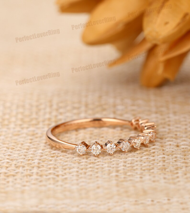 Wedding Band 0.38CTW Round Cut Moissanite Half Eternity Wedding Ring 14K Rose Gold Ring Stack Matching Ring Custom Handmade Ring