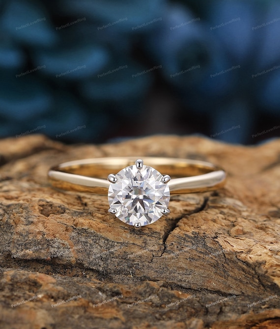 Bague De Fiançailles Or Blanc 14k Avec Moissanite Ronde 2,20 Carats – Taille 5