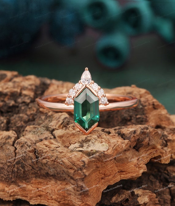 Antique Gemstone Ring 5x9mm Hexagon Cut Emerald Ring Daily Ring Engagement Promise Ring Half Bezel Wedding Ring Birthday Gift for Her Etsy Canada