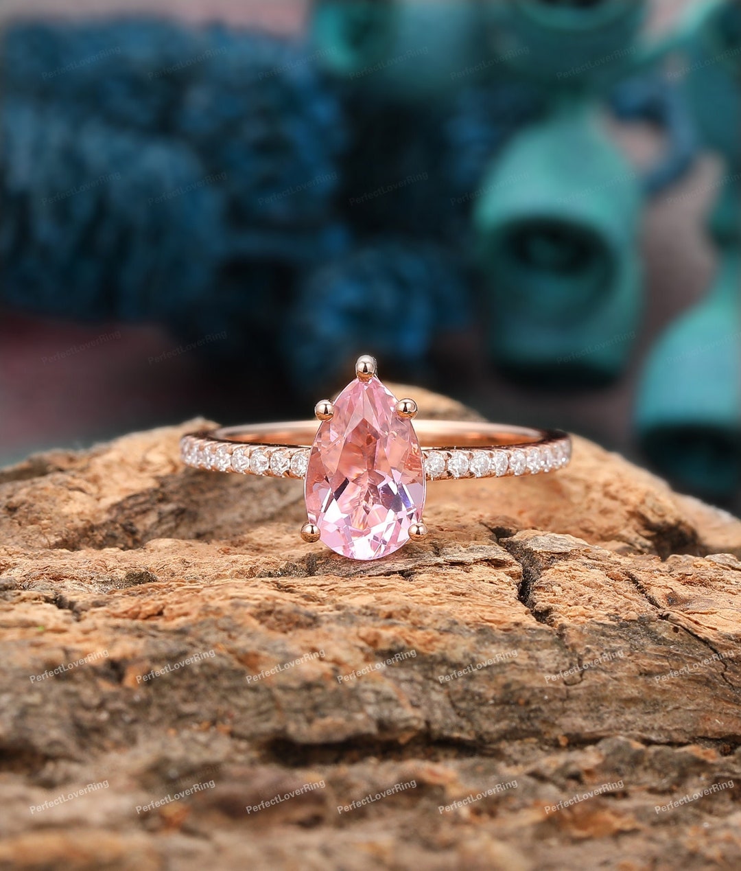 Daniel Creations Jewelry 14K White Gold Diamond and Pink Sapphire Ring