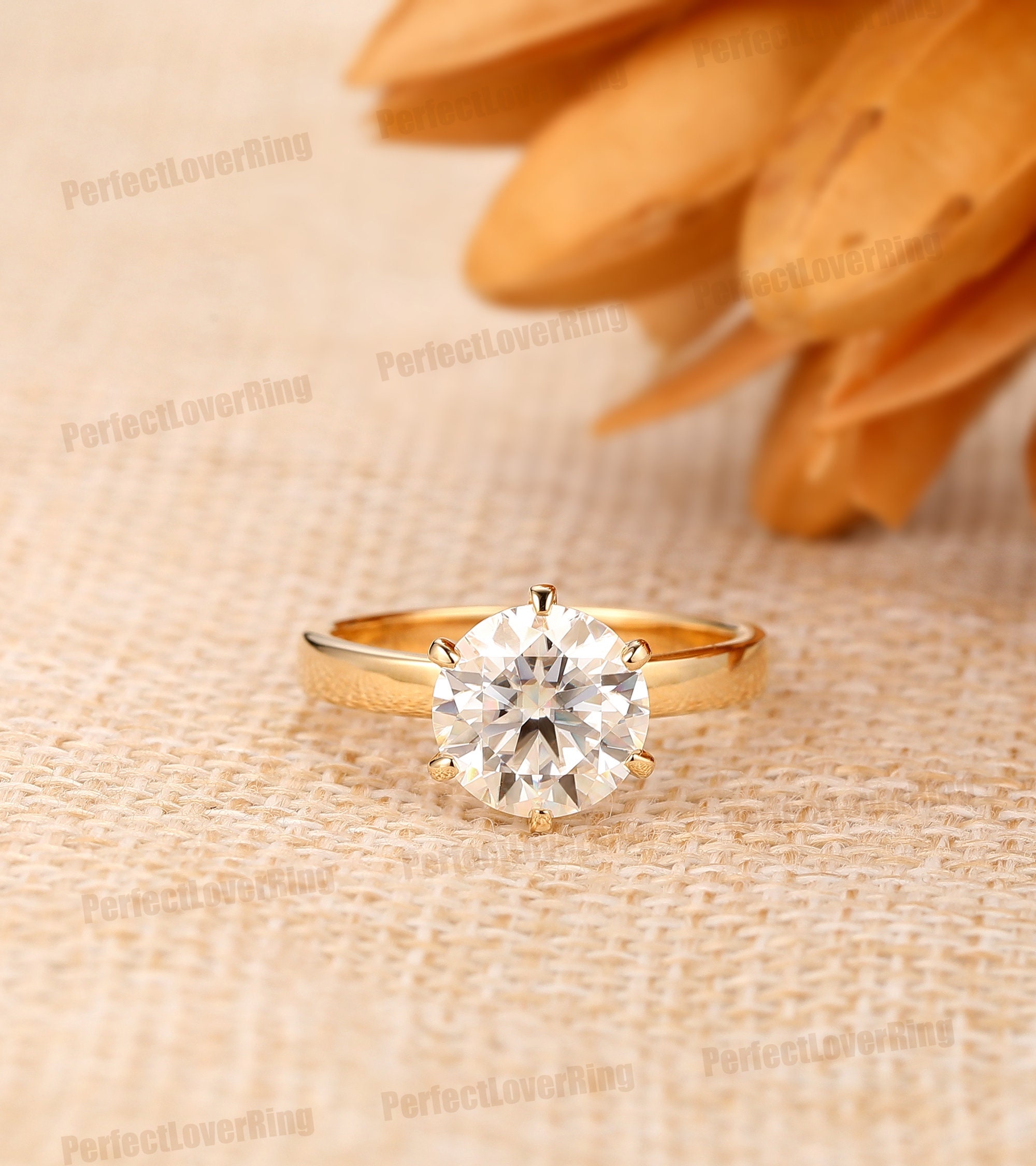 8mm Round Cut Solitaire Forever One Moissanite Engagement Ring Set
