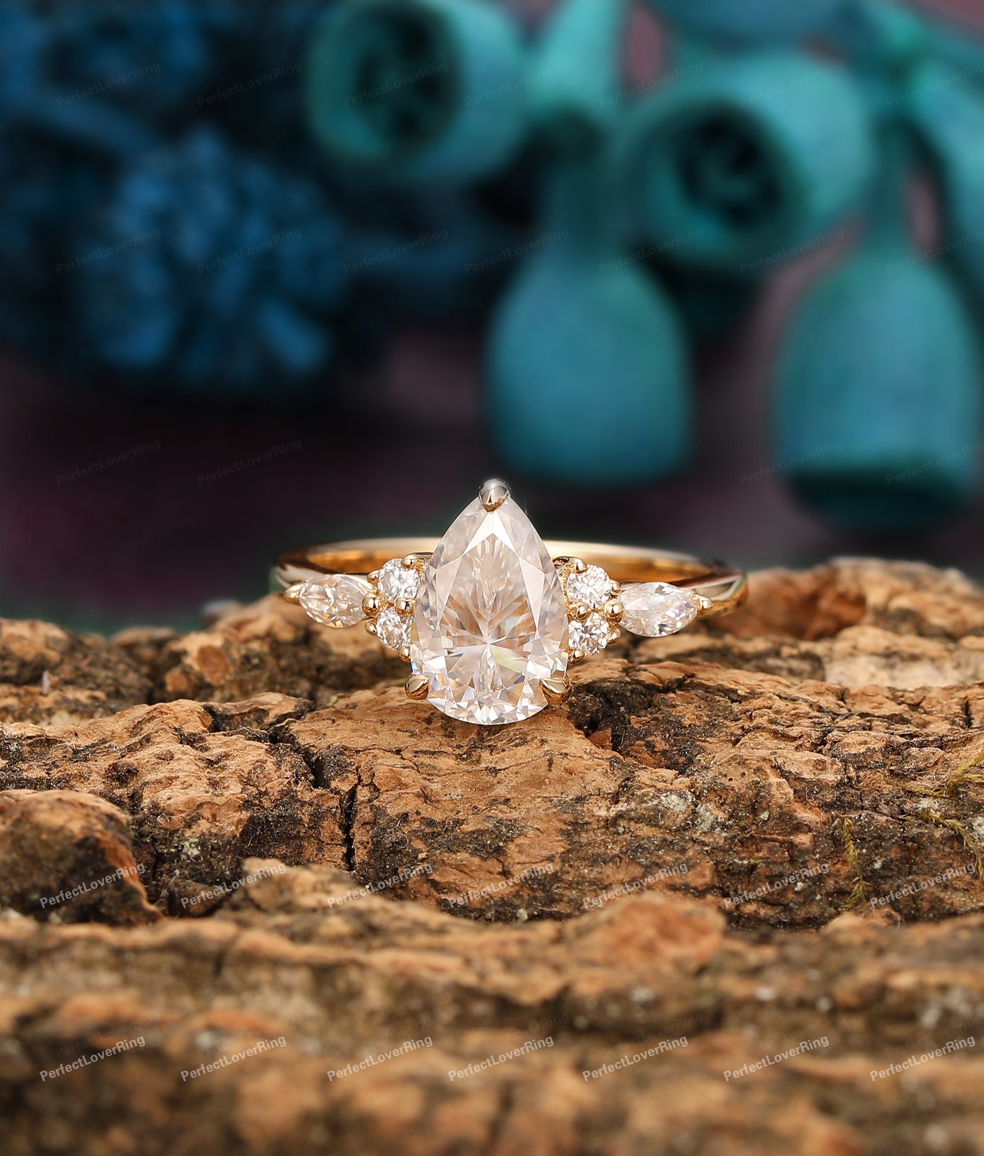 0.5-2.0ct Pear Cut Lab Grown Diamond Ring / Diamond Cluster Wedding Ring/ CVD Diamond Promise Bridal Ring/ Diamond Propose Ring For Her