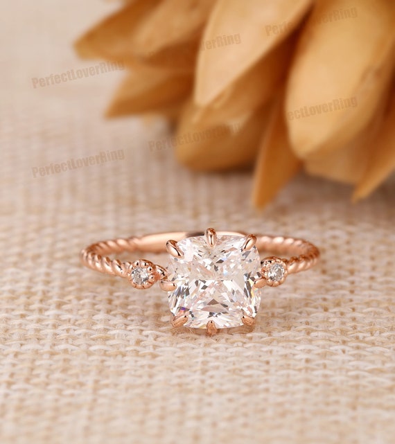 Art Deco Bridal Stacking Ring 6 Prong 7.5x7.5mm Cushion Cut