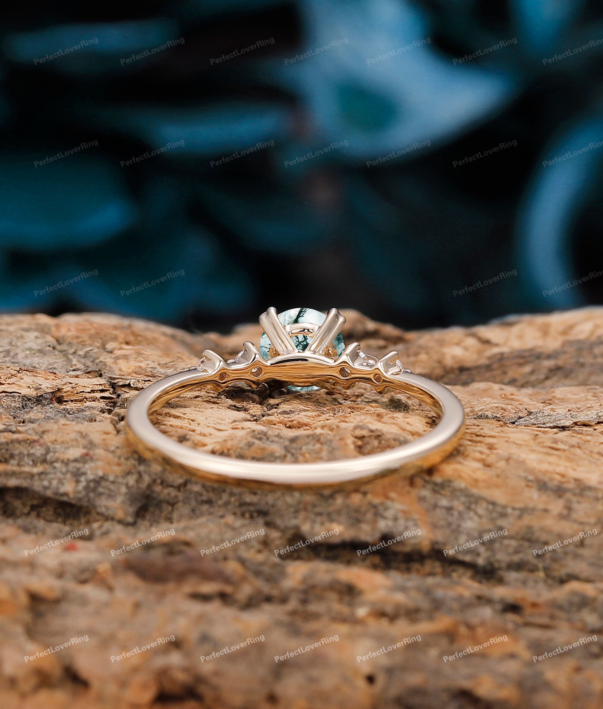 Minimalist Round Cut 5mm Natural Moss Agate Engagement Ring/ Handmade ...