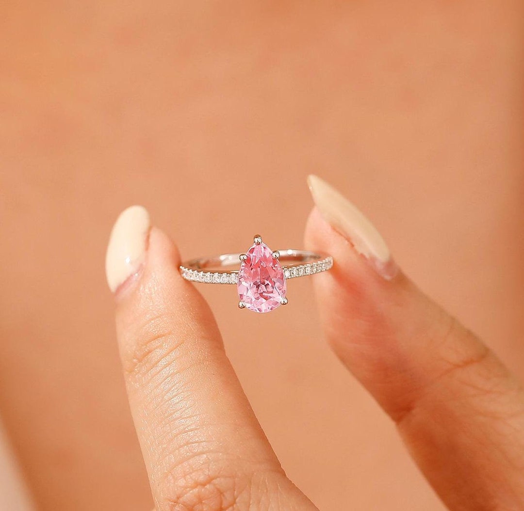 Pear Cut Pink Sapphire Engagement Wedding Ring