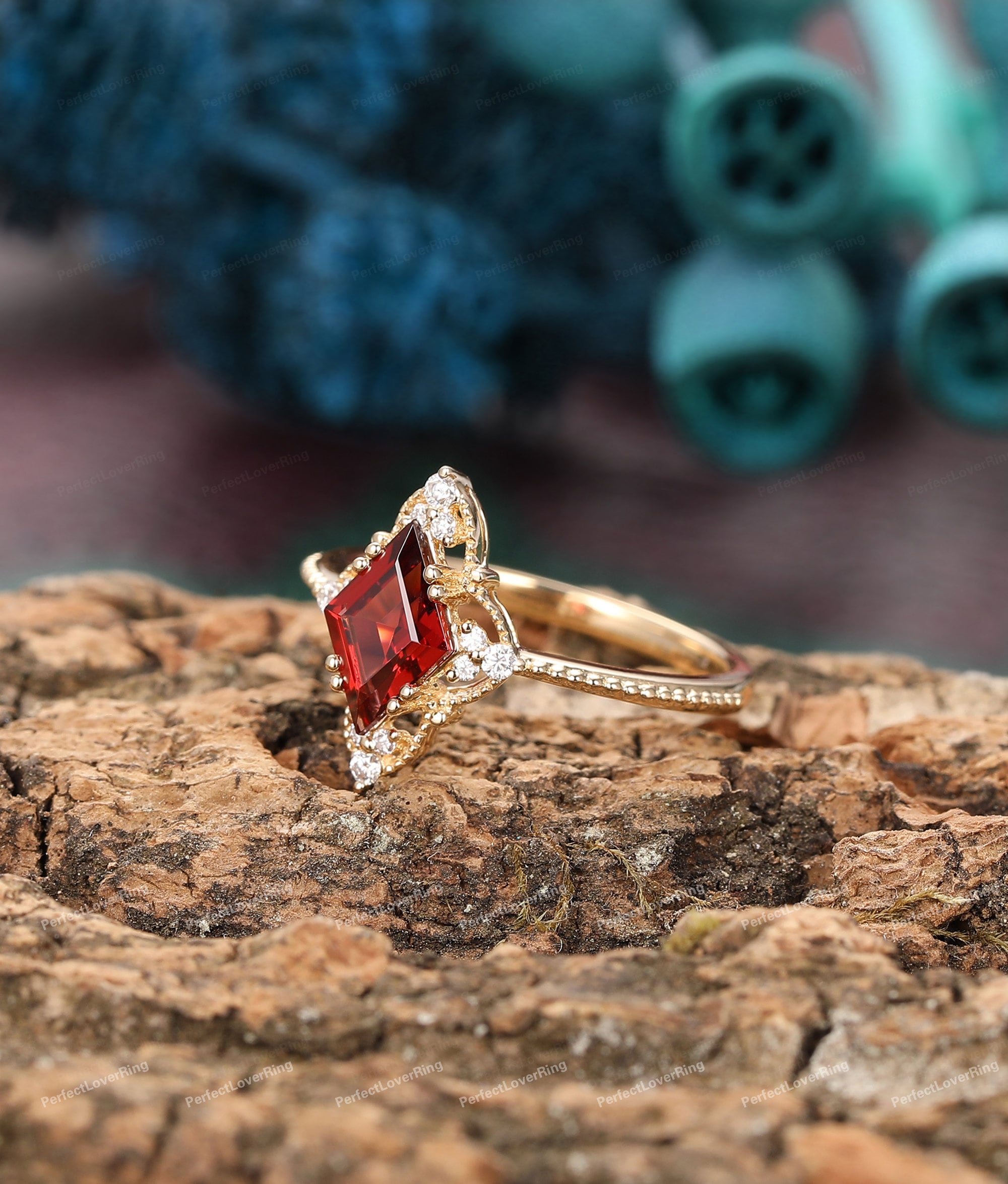 Anello Vintage Regolabile Con Pietra Rossa Granato In Rame - Gioiello Antico Per Donne, Fidanzamento O San Valentino - 5
