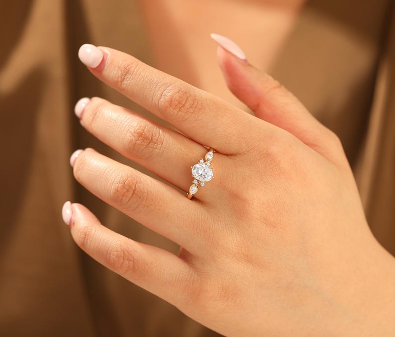 CVD Diamond Ring, IGI Certified Oval Cut Lab Grown Diamond Engagement Ring, Antique Diamond Promise Bridal Ring, Solid 14K Rose Gold Ring image 2