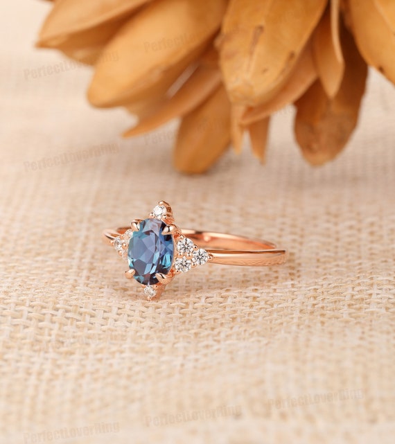 Vintage Gemstone Ring Oval Cut 5x7mm Alexandrite Ring Delicate