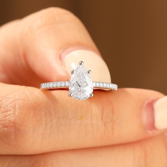 Water Drop Shape/ Pear Cut Moissanite/ Engagement Wedding Promise  Ring/ Prongs/ Half Eternity/ Antique Stack Ring/ 14K Gold Ring