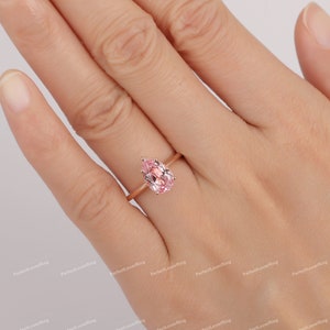 Solitaire Prong Set Ring/ 6.0x9.0mm Pear Cut Pink Sapphire Engagement Ring/ Birthstone Ring/ Plain Band/ Minimalist Promise Wedding Ring image 6