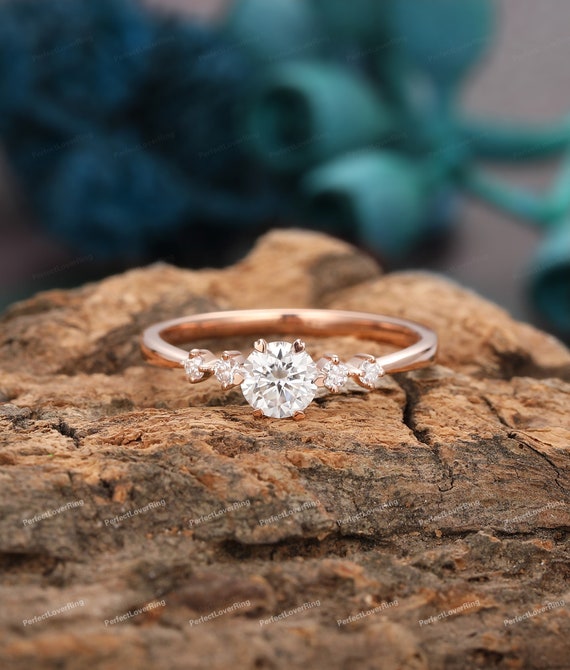Prong Set Moissanite Ring 5mm Round Cut Moissanite Engagement
