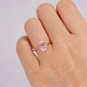 Solitaire Prong Set Ring/ 6.0x9.0mm Pear Cut Pink Sapphire Engagement Ring/ Birthstone Ring/ Plain Band/ Minimalist Promise Wedding Ring image 8