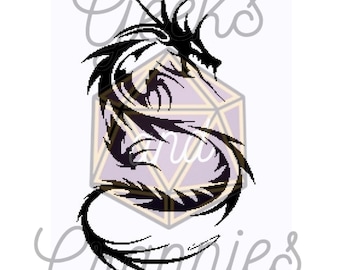 May include: Black and white illustration of a dragon curled around a 20-sided die. The text "Welcome to our home" is at the top of the image and "Roll for initiative" is at the bottom.