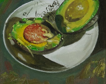 Pintura al óleo original de aguacates