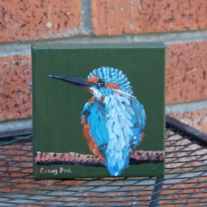 Kingfisher original oil Bird Painting Wall Art Birders Gift